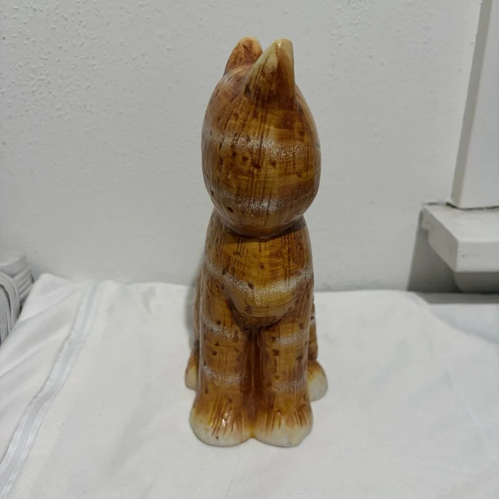 Vintage MCM Orange Brown Ceramic Cat Figurine Hand Painted  8.5 inches tall